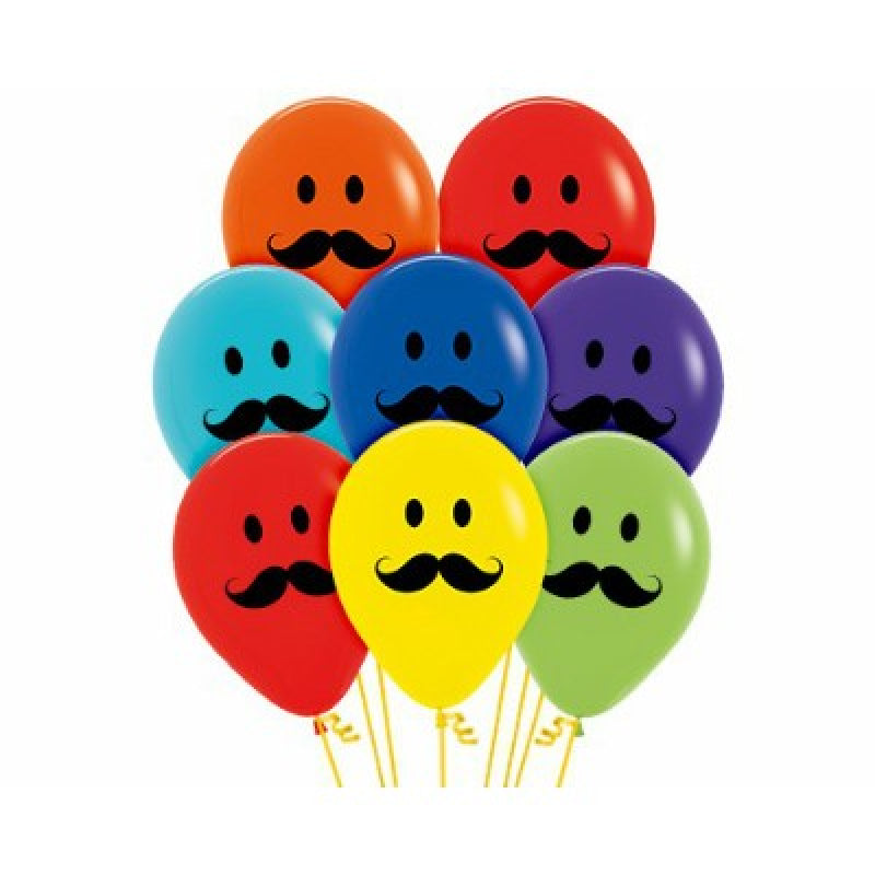 Smiley Moustache Printed Latex Balloons Pack of 50 main image 0